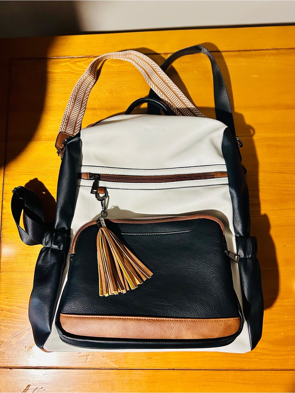 Women’s Colorblock Backpack - Black, White & Tan